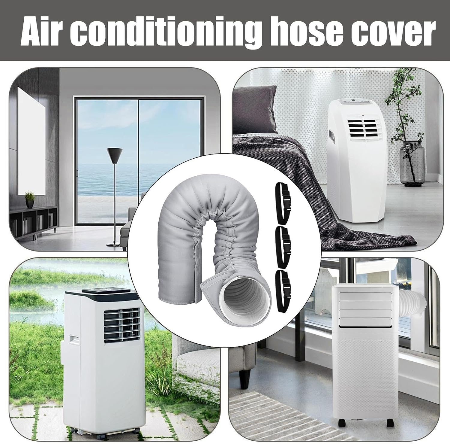  Isolation De Tuyau AC – Housse De Tuyau Portable Avec Sangles Réglables, Manchon D'isolation Thermique | Enveloppe économe En énergie Pour De Climatiseur De Fenêtre Dans La Maison, Garage,