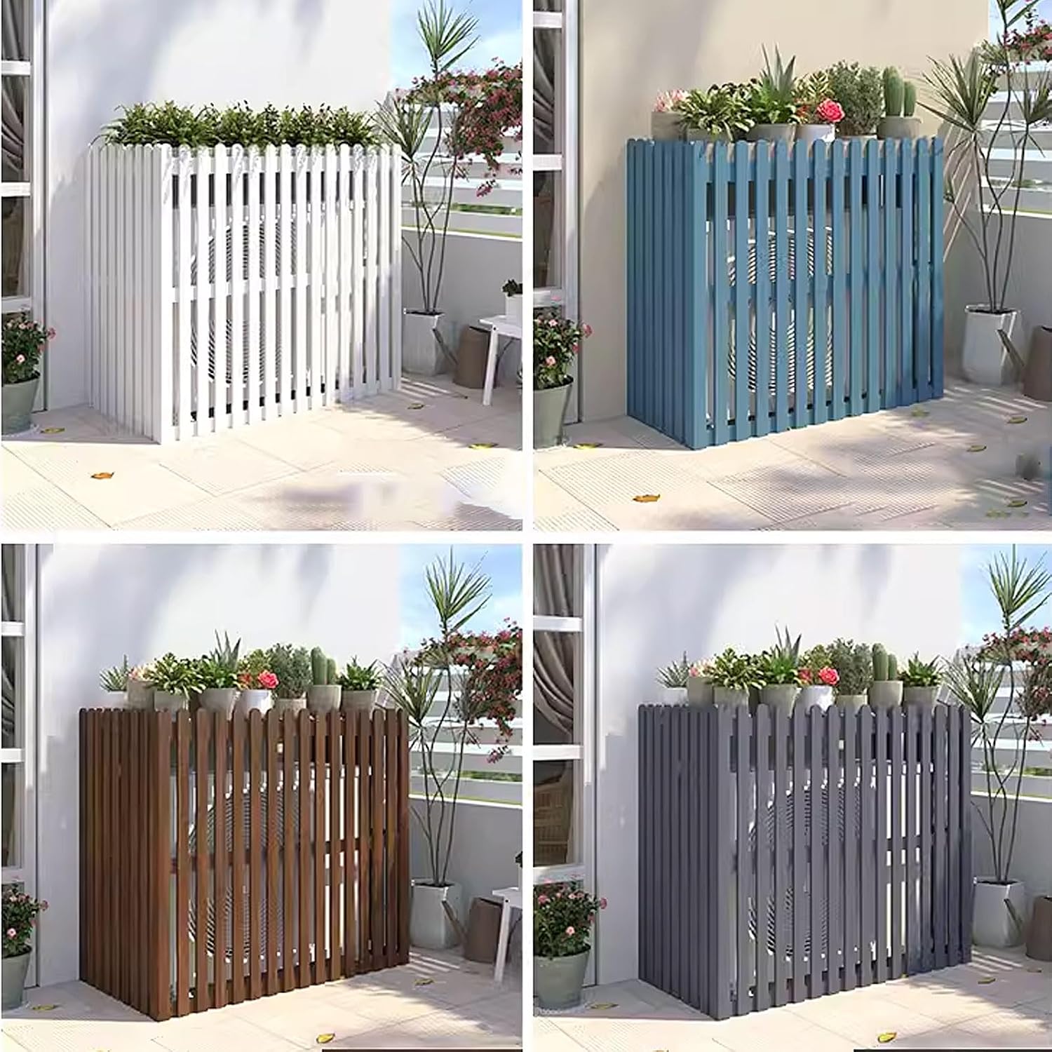 GENERIC Housse De Pompe à Chaleur Extérieure En Bois Pour Climatiseur - Protection Résistante Aux Intempéries - Écran Décoratif Avec Pot De Fleurs - Dimensions : 120 X 60 X 105 Cm - Couleur : Blanc