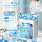  Climatiseurs Portables, Mini Climatiseur AC 4 En 1 Avec Réservoir D'eau De 1000ml, Minuterie 2/4/8H Lumière Ambiante Ventilateur Refroidisseur D'air Évaporatif Personnel Alimenté Par USB Pour Chambre