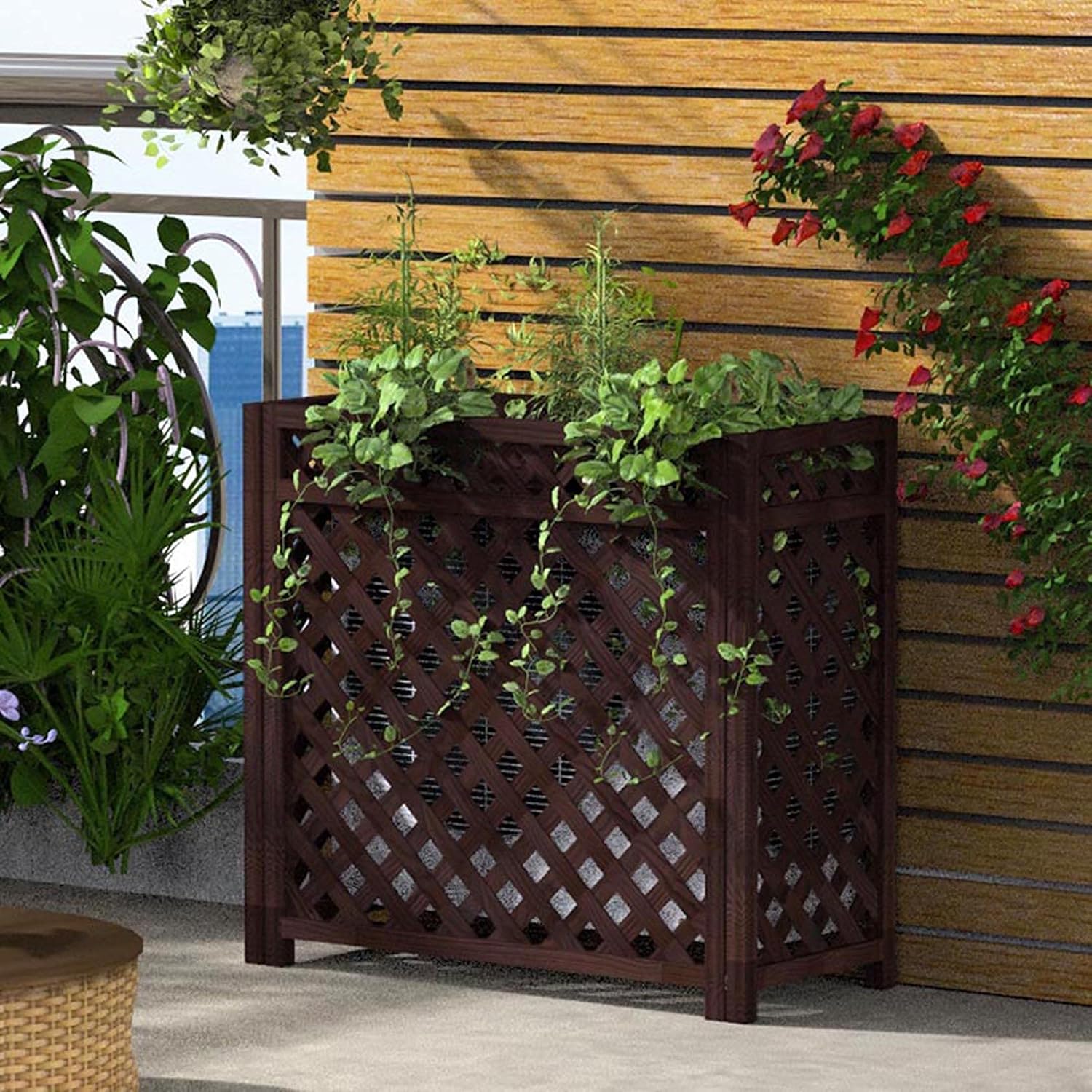 GENERIC Housse En Bois Pour Climatiseur Extérieur, Support à Persiennes En Bois Massif Et Support De Fleurs – Extérieur Du Climatiseur – Ion élégant Pour Unités De Climatisation – 111 Cm