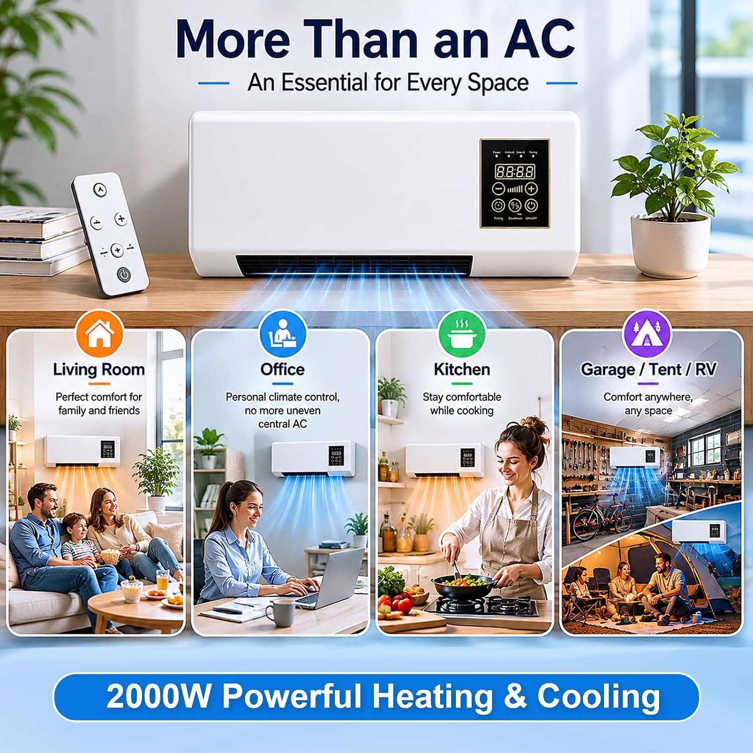  2000W 2-in-1 Portable Wall Mounted Air Conditioner, Mini Wall Mounted Air Conditioner, Fast Cooling And Heating, 8 Hours Timer For Home And Office,Gold Flower