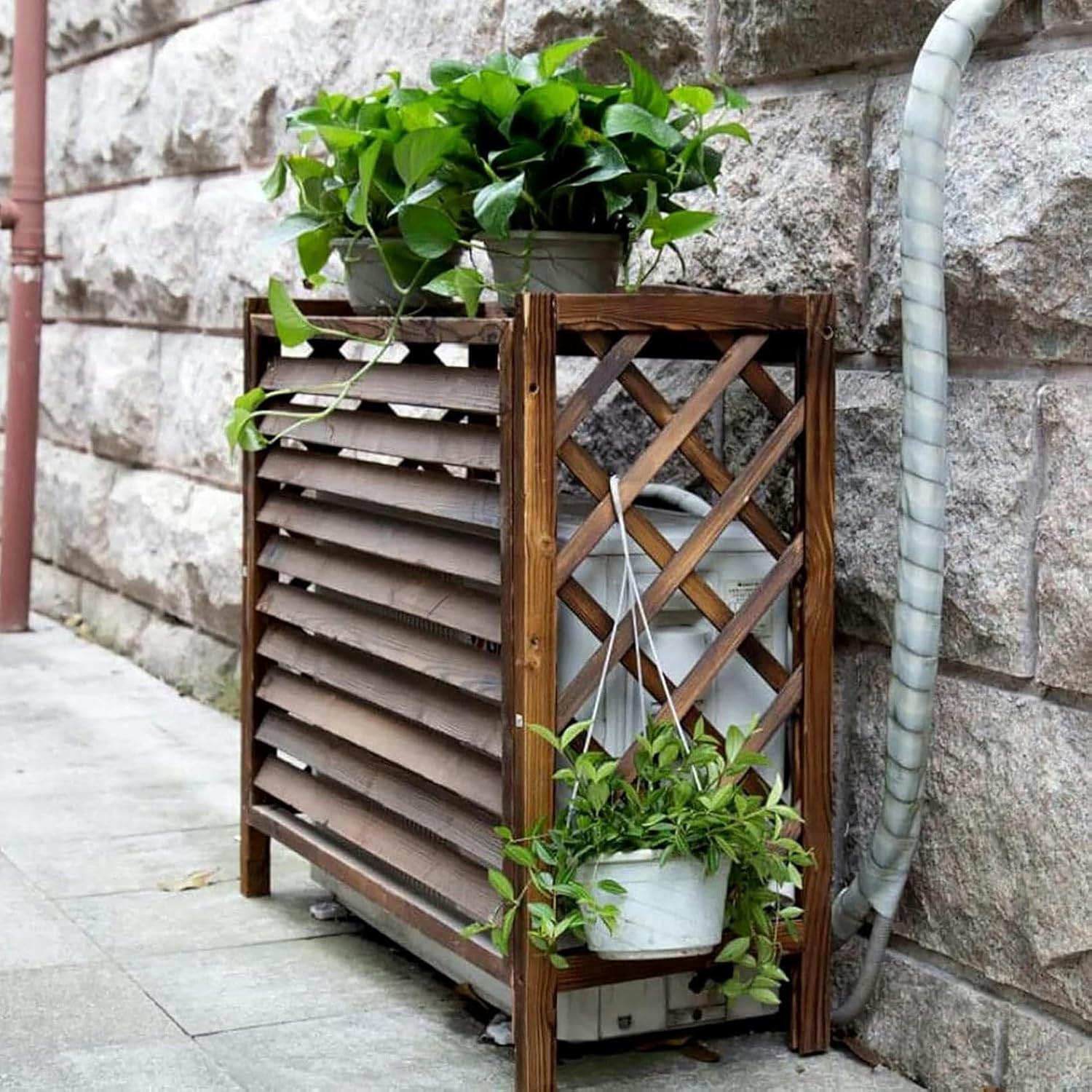 GENERIC Housse De Protection Pour Climatiseur Extérieur – Support De Climatisation En Bois Massif Pour Unités Extérieures, Cachette élégante Et Protection De Radiateur