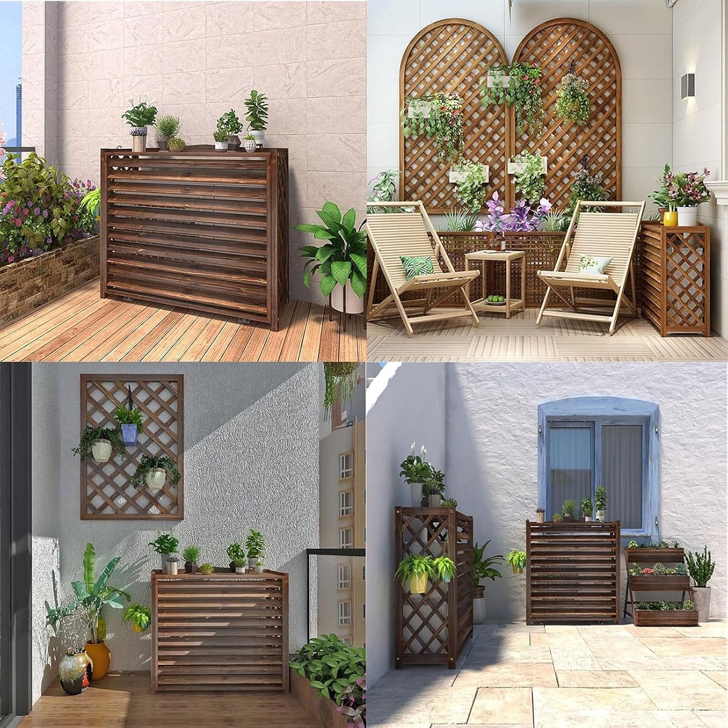 GENERIC Housse De Protection En Bois Pour Climatiseur Extérieur - Protection Anti-corrosion - Pour Pompe à Chaleur - Grille Décorative Et Support De Fleurs - 120 X 100 Cm