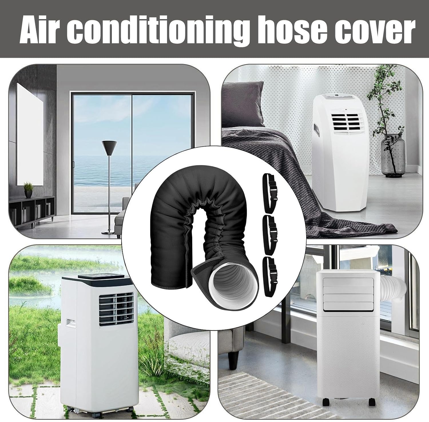  Isolation Tuyau Climatiseur, Housse Isolante Portable Avec 3 Sangles | 150 X 53 Cm Gaine Isolante Pour Tuyau De Climatiseur, Pour Hiver Extérieur Intérieur Garage