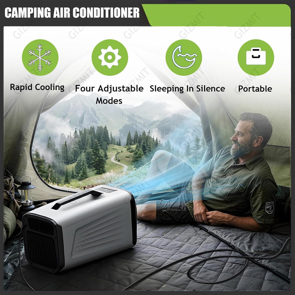  RV Climatiseur 5200 BTU Portable Camping AC Unit 400W Ventilateur De Déshumidificateur De Refroidissement Silencieux Pour Tente Van Outdoor Travel Gray