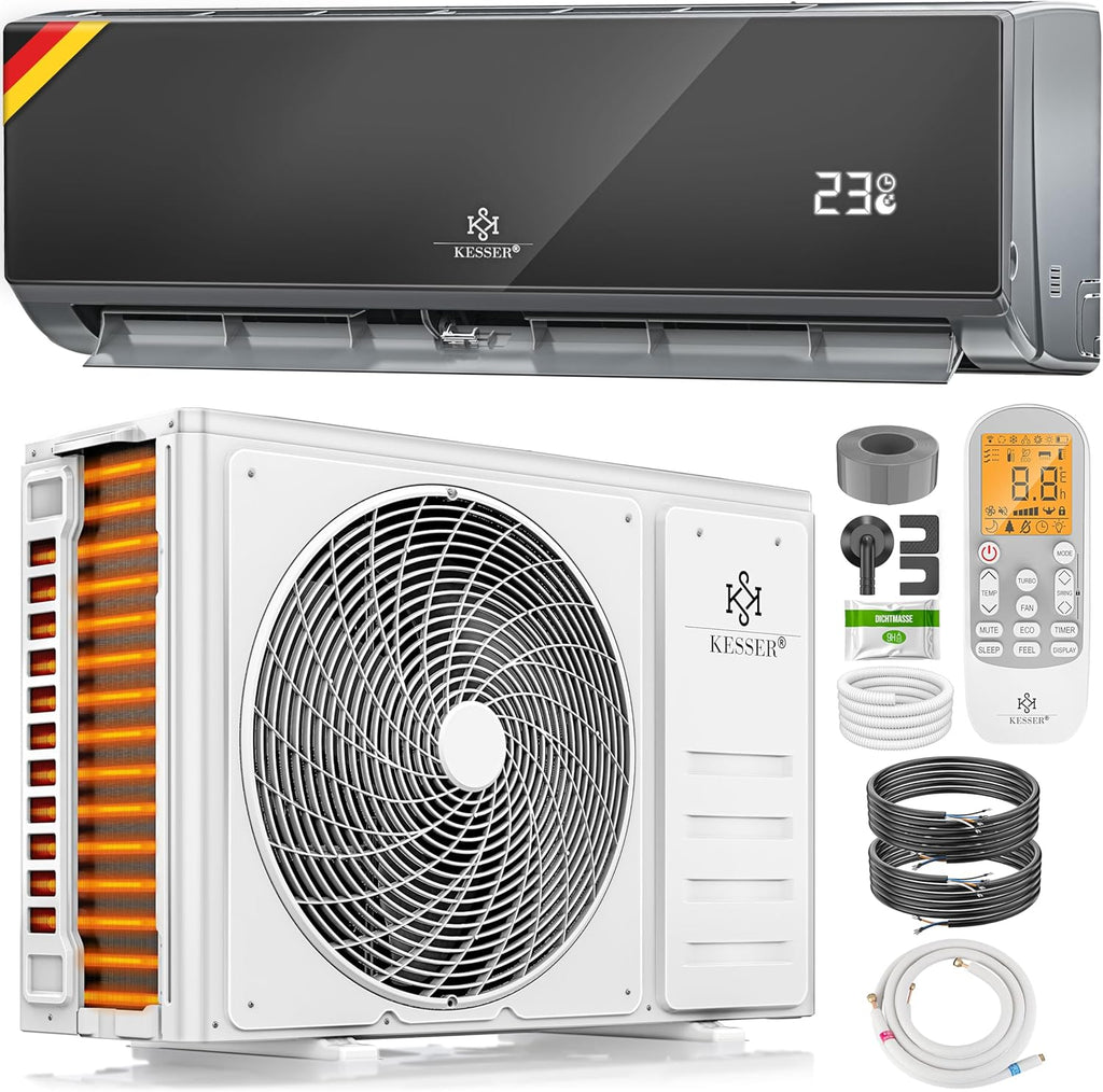  KESSER® Climatiseur SET Split – Wi-Fi/application – Refroidissement A++/chauffage A+ – Réfrigérant R32 – Télécommande, Matériel De Montage 9 000 BTU/h (2 600 Watts) Blanc [Classe énergétique A++]