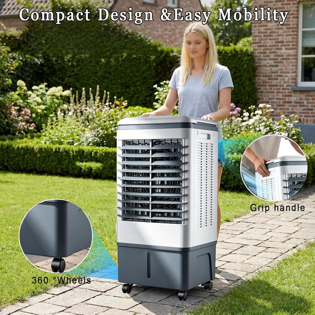  Climatiseur Mobile Portable 20l, 3 Vitesses, TéLéCommande, Minuterie 7.5h, RéServoir D'eau Amovible, Refroidisseurs éVaporation Pour Maison, Bureau, Pour Un Espace De 5 à 30 M²