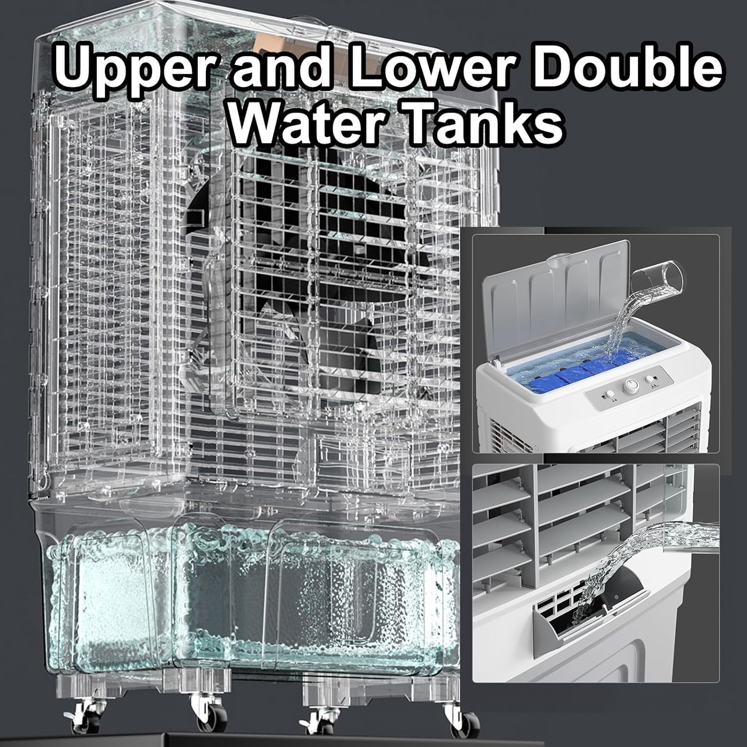 GENERIC Climatiseur Mobile Industriel, Purificateur D'air Par évaporation 50 L/55 L, Climatiseur Portable 3 En 1 Avec 4 Compartiments à Glace - Ventilateur Refroidisseur D'eau Po