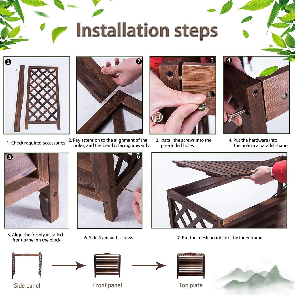 GENERIC Housse En Bois Pour Climatiseur Avec écran Décoratif - Grille De Protection Contre La Corrosion - 110 X 50 X 145 Cm - Élégant Support Pour Plantes Et Clôture