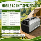  Climatiseur Mobile 3 En 1, 4500/5100 Btu, Idéal Pour Le Camping (Tente, Camping-Car, Fourgon Aménagé), Auto-Évaporateur, Minuterie 24 H, Télécommande, Fonctionnement Silencieux 1300W