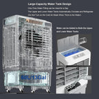  Climatiseur Mobile, Rafraichisseur D'air Avec Réservoir D'eau De 49 L, 3 Vitesses, Oscillation à 120°, 6 Accus De Froid, Climatiseur Sans Évacuation Pour La Maison Et Le Commerce, 102cm