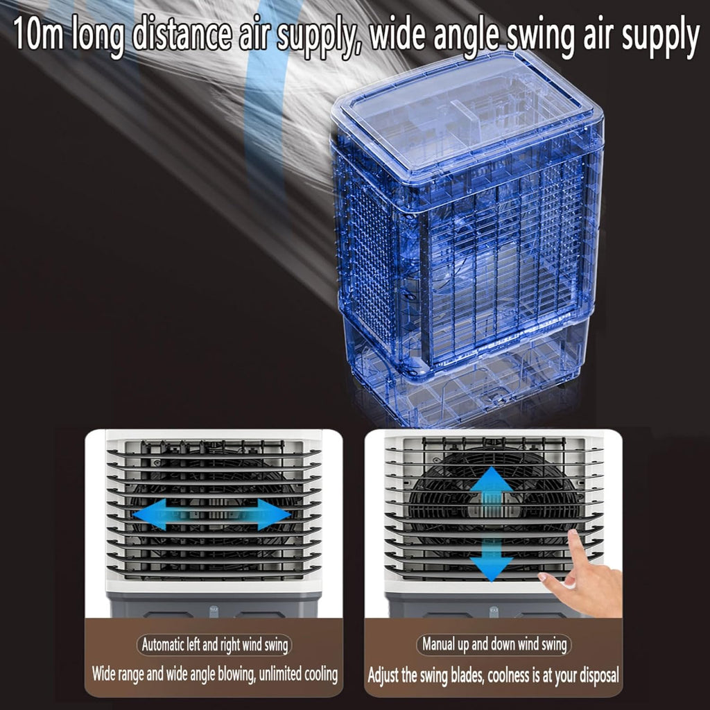 GENERIC Refroidisseur De Marais Climatiseur De Climatisation évaporatif Avec Grand Réservoir D'eau 4 Boîte à Glace à Distance 12H Minuterie 120°Oscillation Ventilateur De Refroidissement Portable Avec 3 Vites