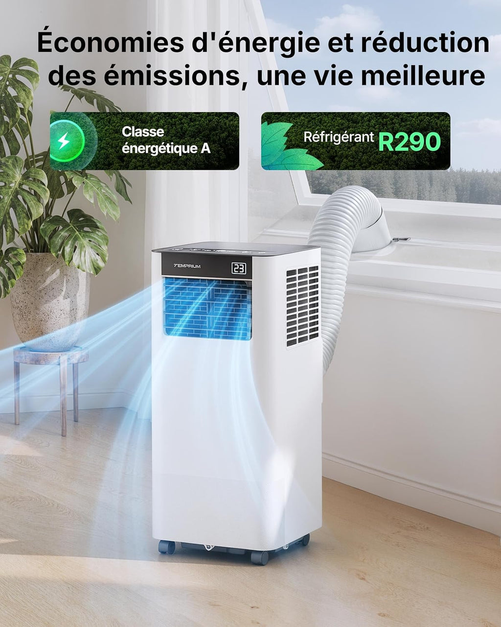  Climatiseur Mobile 7000 BTU, 3-en-1 Écoénergétique Climatiseur Portable, Kit Fenêtre Inclus, Contrôle Via Application/Télécommande, Silencieux <48 DB, Minuterie 24 H, Idéal Pour Pièces Jusqu’à 20 M²