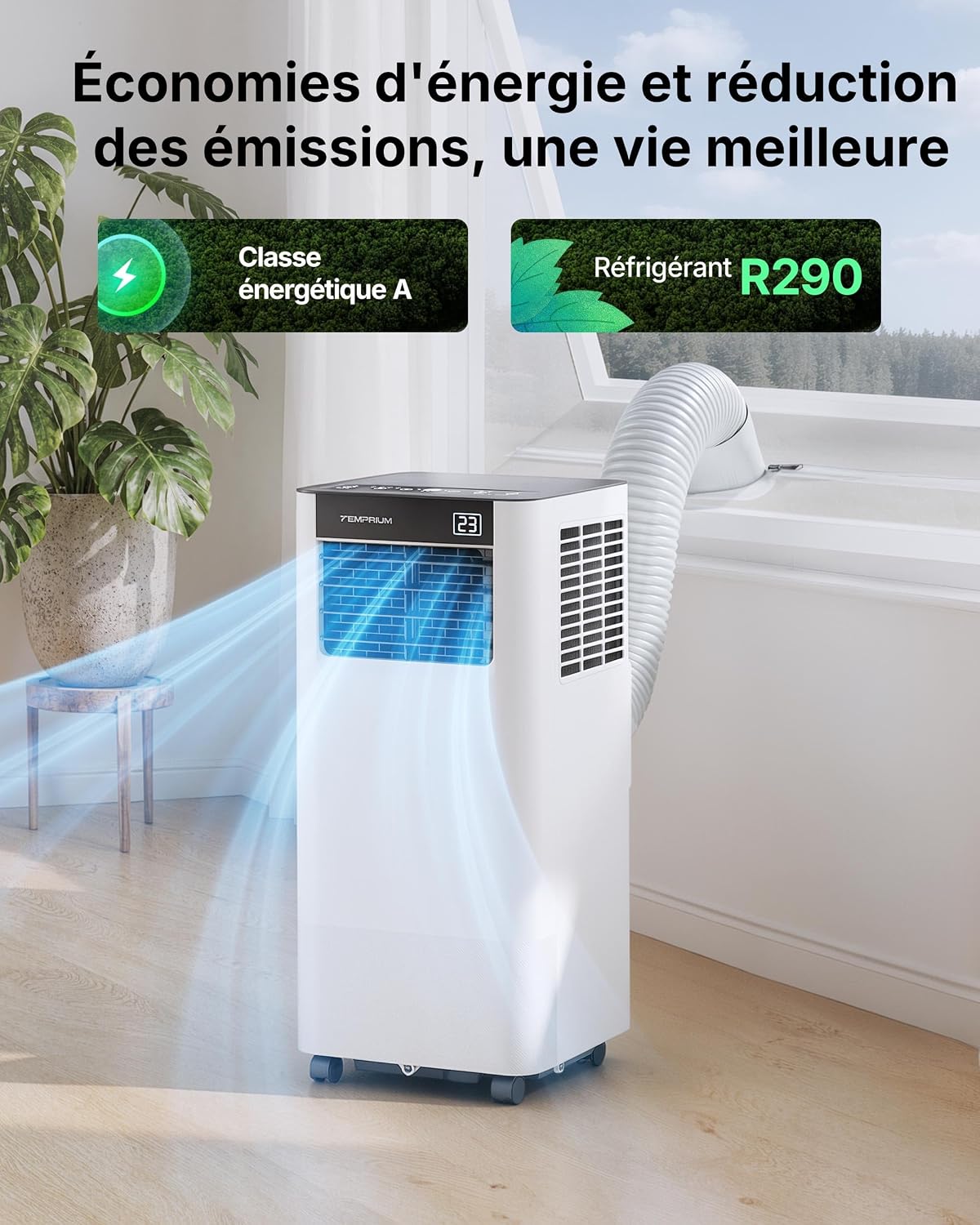  Climatiseur Mobile 7000 BTU, 3-en-1 Écoénergétique Climatiseur Portable, Kit Fenêtre Inclus, Contrôle Via Application/Télécommande, Silencieux <48 DB, Minuterie 24 H, Idéal Pour Pièces Jusqu’à 20 M²