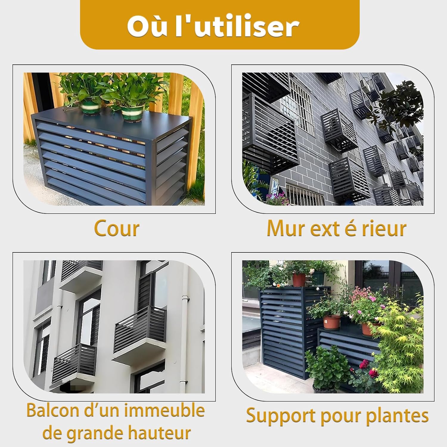  Couverture De Climatiseur De Pompe À Chaleur Convient Pour L'unité Extérieure Du Climatiseur Support De Fleur Climatiseur En Aluminium Blanc Louver Haut-L110*W60*H80(2~3P)