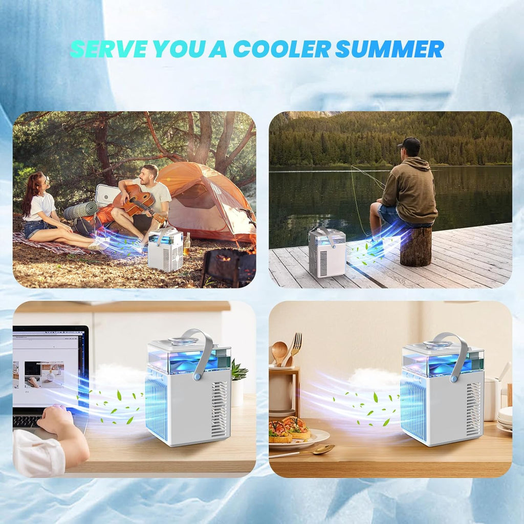 Climatiseur Portable USB Mini Brume Fraîche Refroidisseur D'Air 5 En 1 Ventilateur Humidificateur Mobile Sans Évacuation 800ML Air Cooler Fan Écologique Et Silencieux