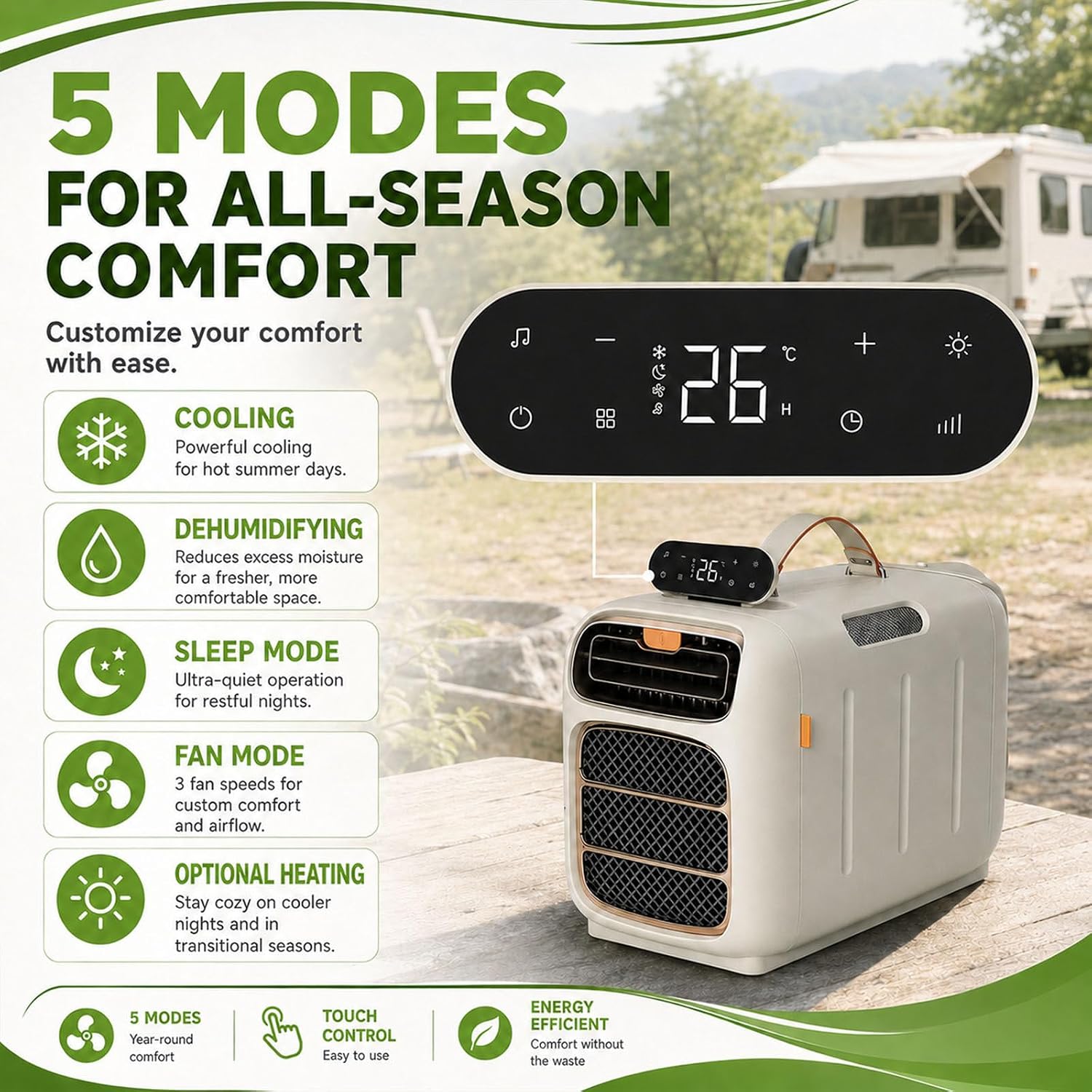  Climatiseur Portable 4700 Btu Pour Le Camping Sous Tente, Double Tuyau, Silencieux (45 DB), Télécommande, Modèle 2026, Idéal Pour Les Voyages, L'extérieur Et L'intérieur Cooling