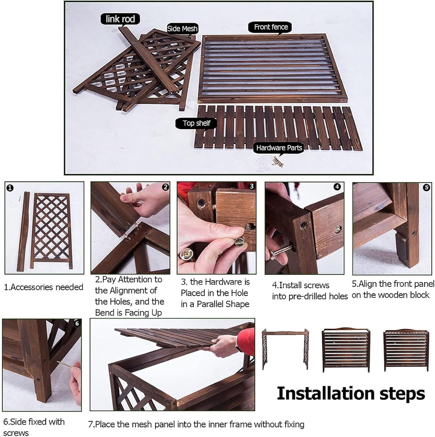 GENERIC Housse De Protection En Bois Pour Climatiseur Extérieur - Protection Anti-corrosion - Pour Pompe à Chaleur - Grille Décorative Et Support De Fleurs - 120 X 100 Cm