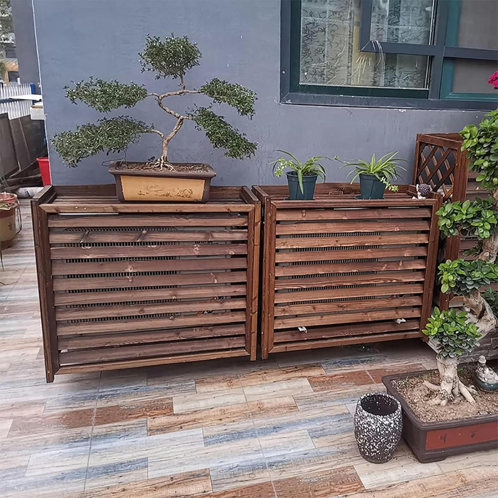 GENERIC Housse De Climatiseur D'extérieur En Bois Et Support De Fleurs à Persiennes En Bois Massif élégant Protecteur De Climatiseur Cache-radiateur à Vapeur Support D'affichage Multifonction