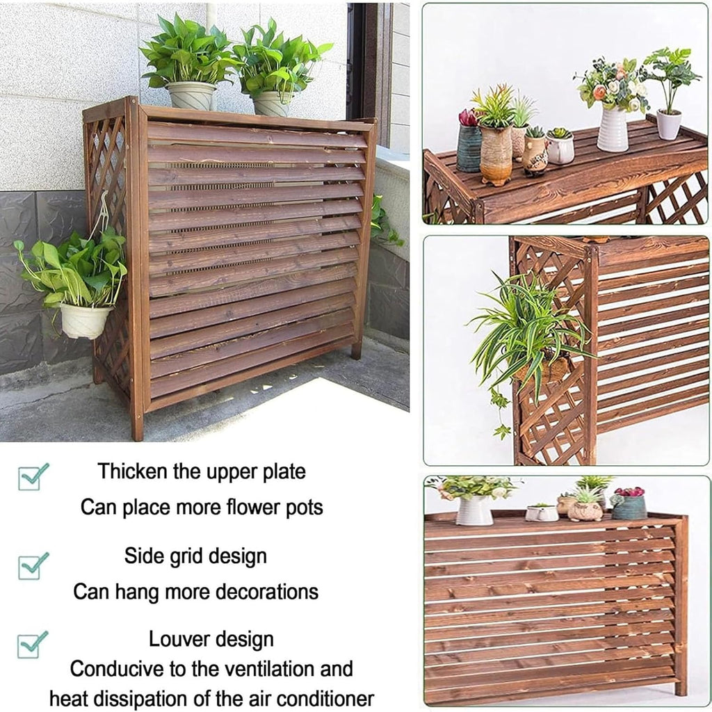 GENERIC Couvercle De Climatiseur Extérieur En Bois Pour Radiateur - Anti-corrosion - Pompe à Chaleur - Grille De Protection Décorative Pour Fleurs - 85 X 80 Cm