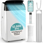  SereneLife Climatiseur Mobile 14000 BTU 2,9 KW Avec Évacuation – WiFi 4 En 1 Pour Pièces Jusqu’à 45 M², Refroidit Chauffe Ventile Déshumidifie